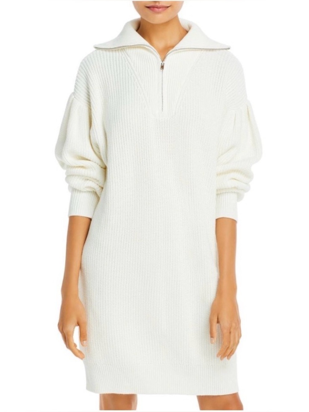 Aqua Cream 100% Cotton Knit Half-Zip Sweater Dress